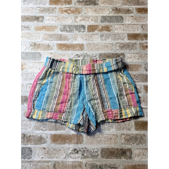 Indigo Rein Pants - Indigo Rein Womens Striped Linen Blend Shorts Multi Color Elastic Waist Large